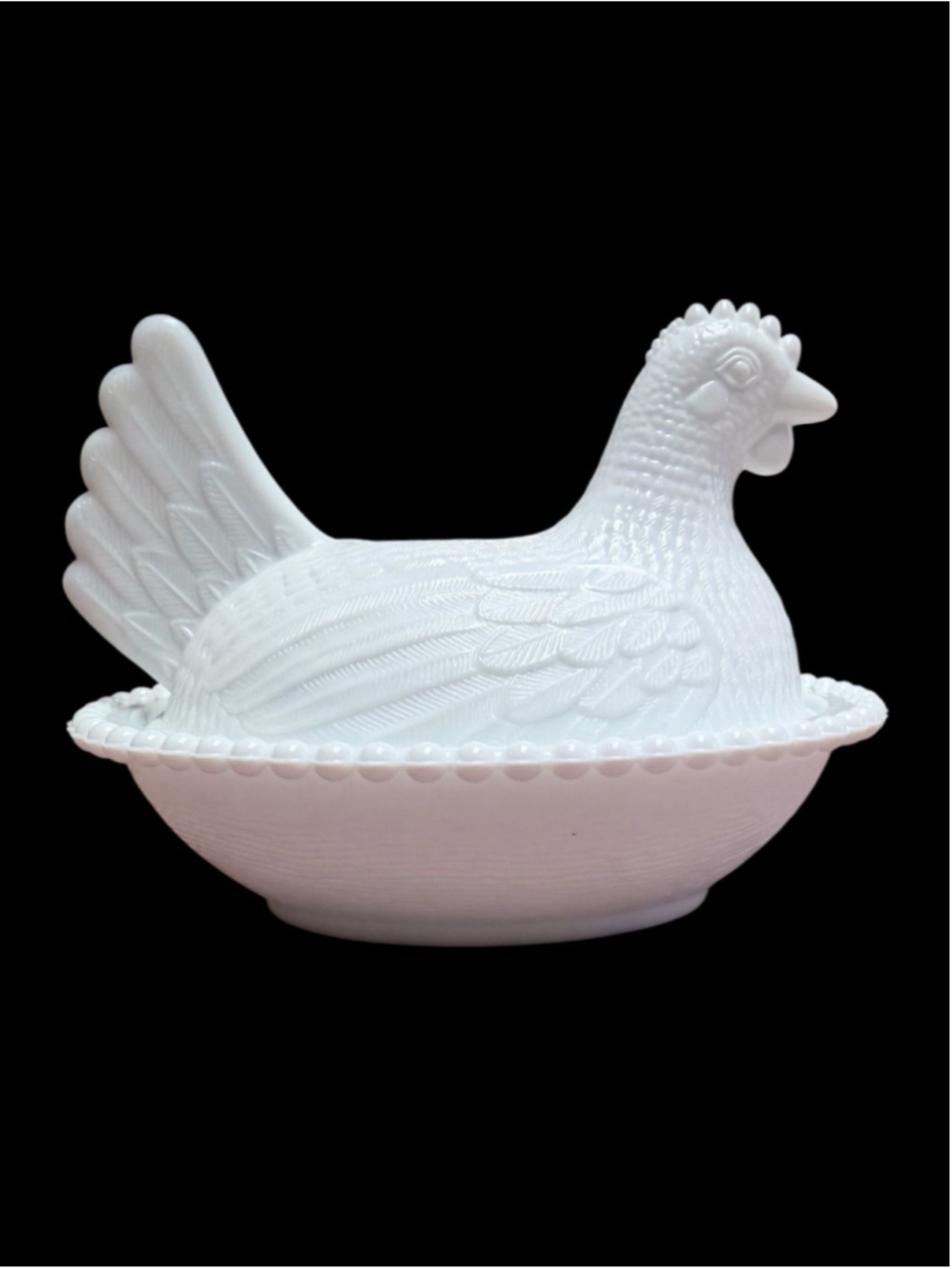 Beautiful Unmarked Indiana Glass Vintage White Milk Glass Hen On Nest Candy Dish